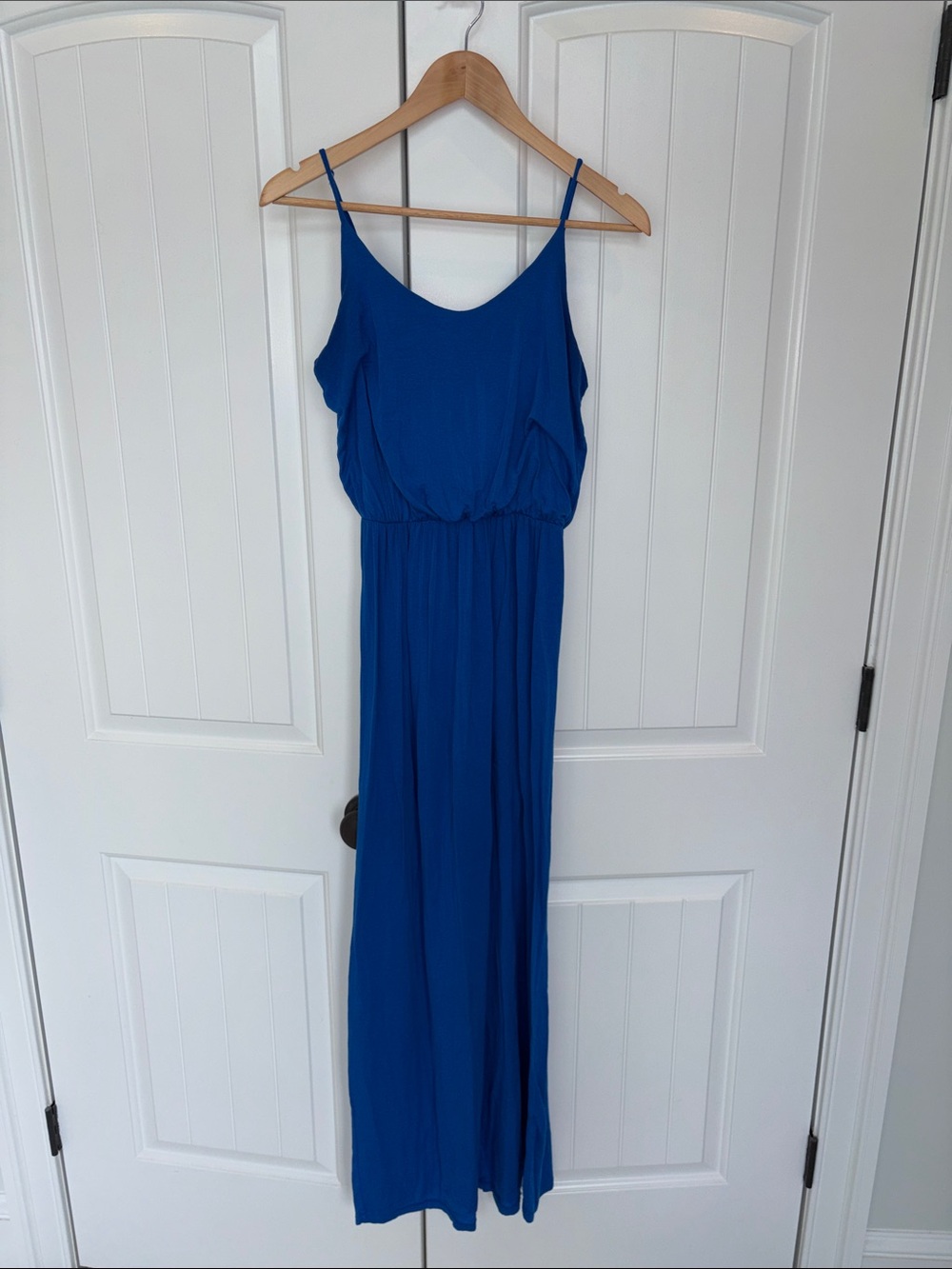 Blue Women's Maxi Dress with adjustable Spaghetti Straps